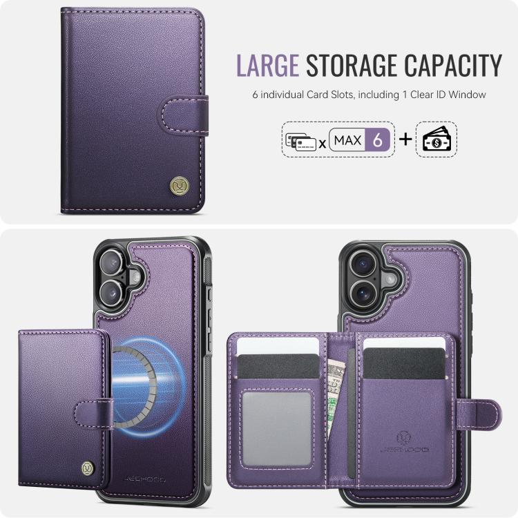 For iPhone 17 JEEHOOD J09 Buckle Card Bag MagSafe Magnetic Style RFID Leather Phone Case(Purple) by JEEHOOD