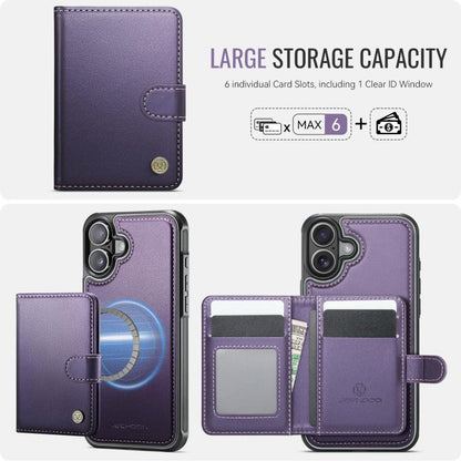 For iPhone 17 JEEHOOD J09 Buckle Card Bag MagSafe Magnetic Style RFID Leather Phone Case(Purple) by JEEHOOD
