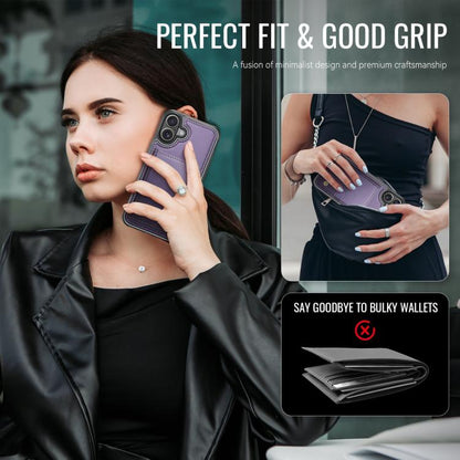 For iPhone 17 JEEHOOD J09 Buckle Card Bag MagSafe Magnetic Style RFID Leather Phone Case(Purple) by JEEHOOD