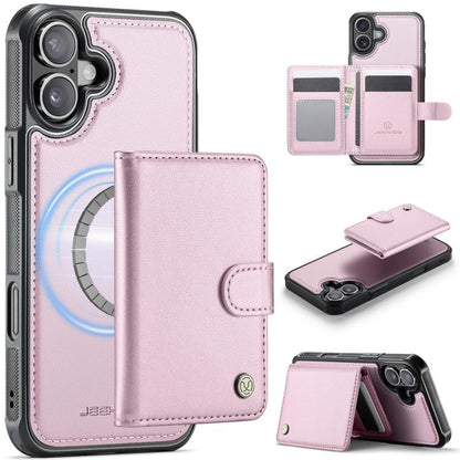For iPhone 17 JEEHOOD J09 Buckle Card Bag MagSafe Magnetic Style RFID Leather Phone Case(Pink) by JEEHOOD