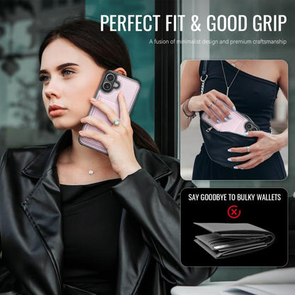 For iPhone 17 JEEHOOD J09 Buckle Card Bag MagSafe Magnetic Style RFID Leather Phone Case(Pink) by JEEHOOD