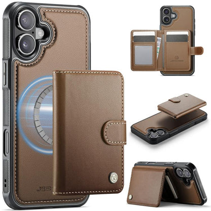 For iPhone 17 JEEHOOD J09 Buckle Card Bag MagSafe Magnetic Style RFID Leather Phone Case(Brown) by JEEHOOD