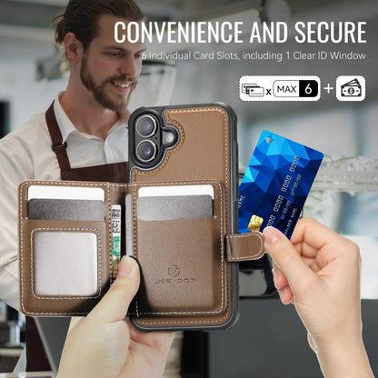 For iPhone 17 JEEHOOD J09 Buckle Card Bag MagSafe Magnetic Style RFID Leather Phone Case(Brown) by JEEHOOD