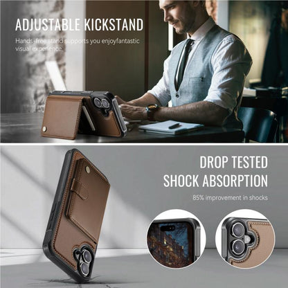 For iPhone 17 JEEHOOD J09 Buckle Card Bag MagSafe Magnetic Style RFID Leather Phone Case(Brown) by JEEHOOD