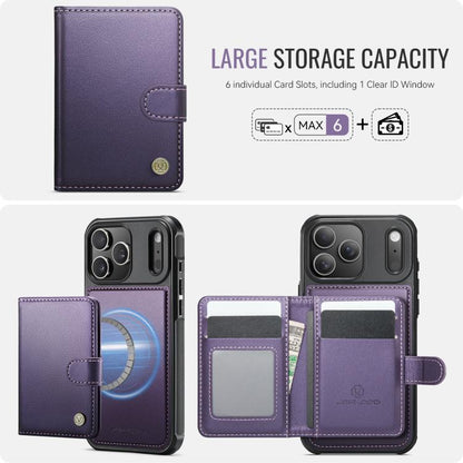 For iPhone 17 Pro Max JEEHOOD J09 Buckle Card Bag MagSafe Magnetic Style RFID Leather Phone Case(Purple) by JEEHOOD