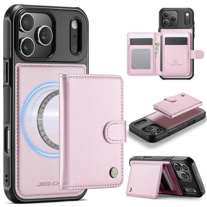 For iPhone 17 Pro Max JEEHOOD J09 Buckle Card Bag MagSafe Magnetic Style RFID Leather Phone Case(Pink) by JEEHOOD
