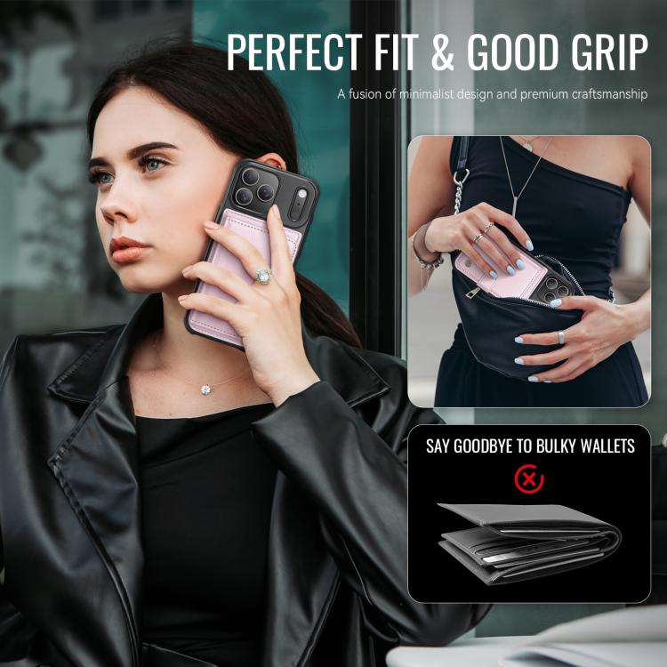 For iPhone 17 Pro Max JEEHOOD J09 Buckle Card Bag MagSafe Magnetic Style RFID Leather Phone Case(Pink) by JEEHOOD