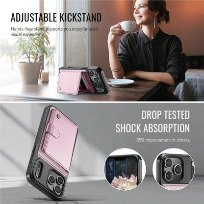 For iPhone 17 Pro Max JEEHOOD J09 Buckle Card Bag MagSafe Magnetic Style RFID Leather Phone Case(Pink) by JEEHOOD
