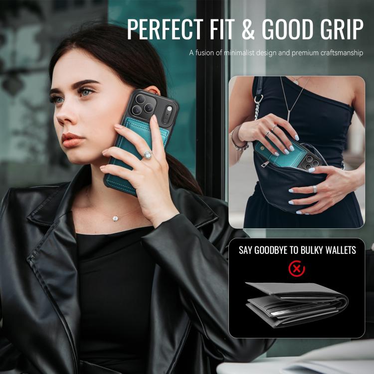 For iPhone 17 Pro Max JEEHOOD J09 Buckle Card Bag MagSafe Magnetic Style RFID Leather Phone Case(Green) by JEEHOOD