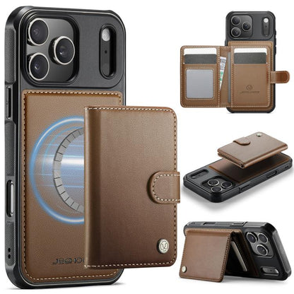 For iPhone 17 Pro Max JEEHOOD J09 Buckle Card Bag MagSafe Magnetic Style RFID Leather Phone Case(Brown) by JEEHOOD
