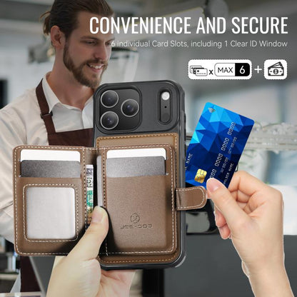 For iPhone 17 Pro Max JEEHOOD J09 Buckle Card Bag MagSafe Magnetic Style RFID Leather Phone Case(Brown) by JEEHOOD