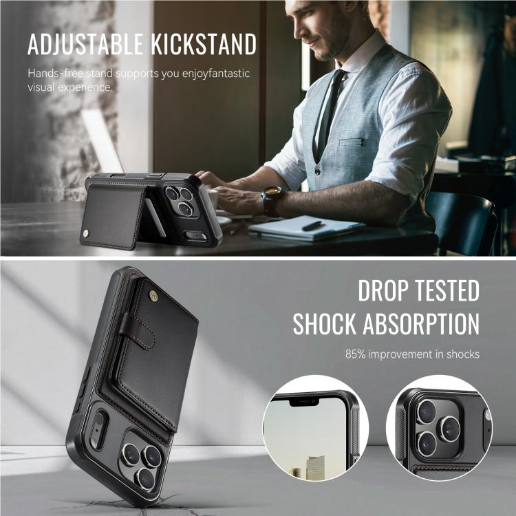 For iPhone 17 Pro Max JEEHOOD J09 Buckle Card Bag MagSafe Magnetic Style RFID Leather Phone Case(Black) by JEEHOOD