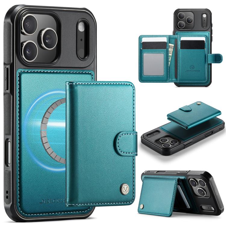 For iPhone 17 Pro JEEHOOD J09 Buckle Card Bag MagSafe Magnetic Style RFID Leather Phone Case(Green) by JEEHOOD