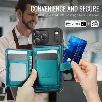 For iPhone 17 Pro JEEHOOD J09 Buckle Card Bag MagSafe Magnetic Style RFID Leather Phone Case(Green) by JEEHOOD