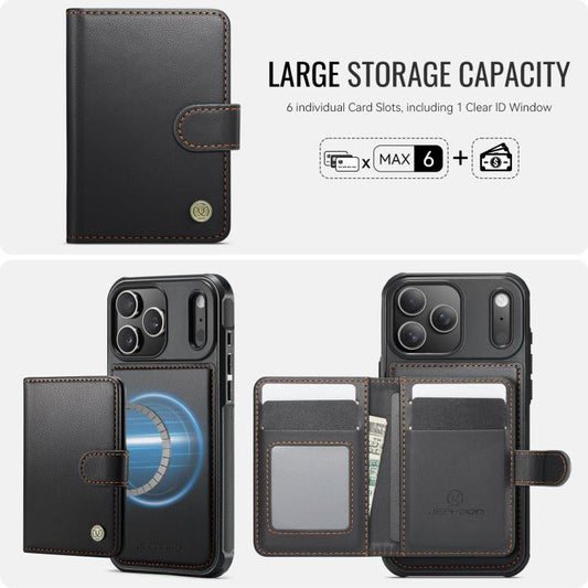For iPhone 17 Pro JEEHOOD J09 Buckle Card Bag MagSafe Magnetic Style RFID Leather Phone Case(Black) by JEEHOOD