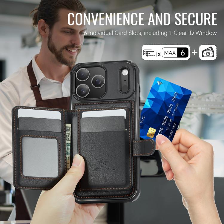 For iPhone 17 Pro JEEHOOD J09 Buckle Card Bag MagSafe Magnetic Style RFID Leather Phone Case(Black) by JEEHOOD