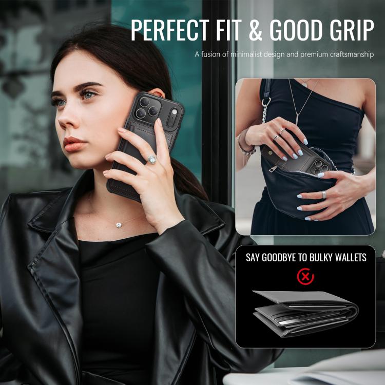 For iPhone 17 Pro JEEHOOD J09 Buckle Card Bag MagSafe Magnetic Style RFID Leather Phone Case(Black) by JEEHOOD