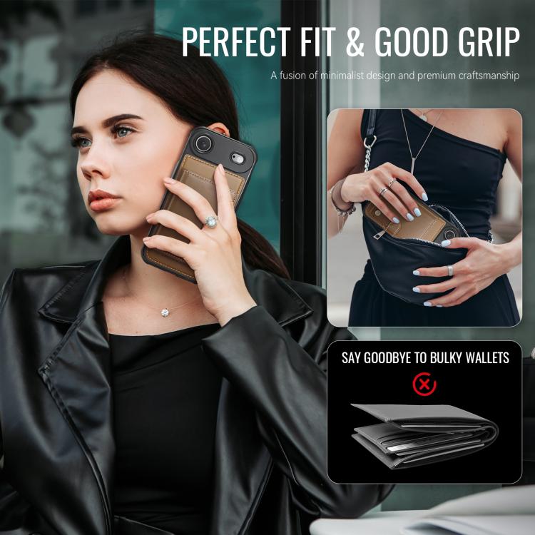 For iPhone Air JEEHOOD J09 Buckle Card Bag MagSafe Magnetic Style RFID Leather Phone Case(Brown) by JEEHOOD