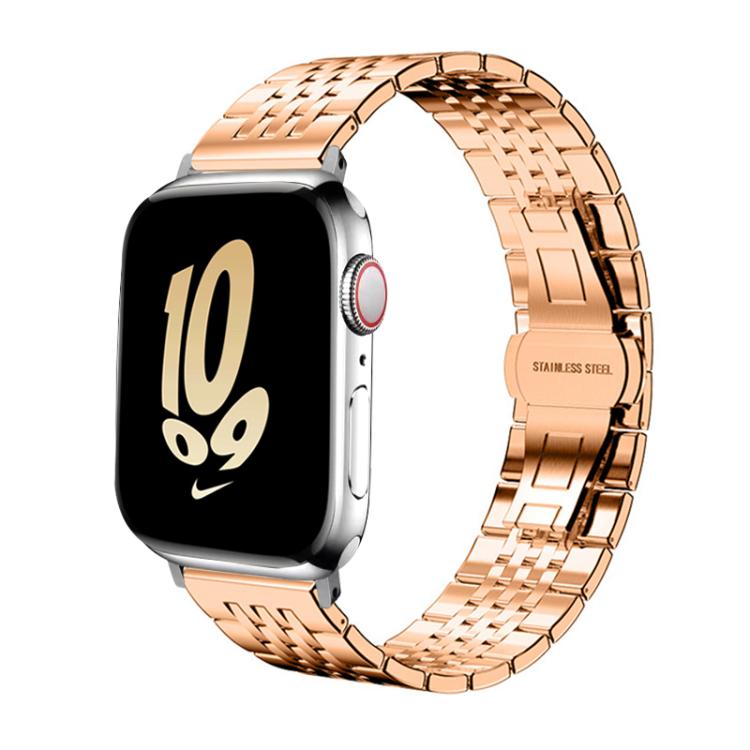 For Apple Watch 42 / 44 / 45 / 46 / 49mm 22mm xDfind Seven-bead Solid Stainless Steel Watch Band(Rose Gold) by xDfind