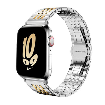 For Apple Watch 42 / 44 / 45 / 46 / 49mm 22mm xDfind Seven-bead Solid Stainless Steel Watch Band(Silver Gold) by xDfind