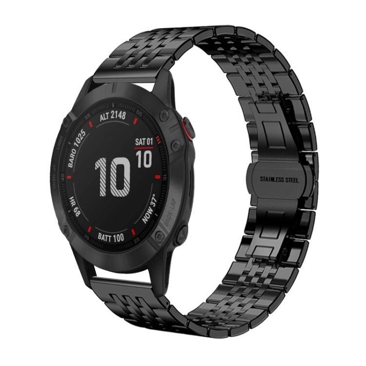 For Garmin Fenix 8/7X/6X/5X 26mm 22mm xDfind Seven-bead Solid Stainless Steel Watch Band(Black) by xDfind