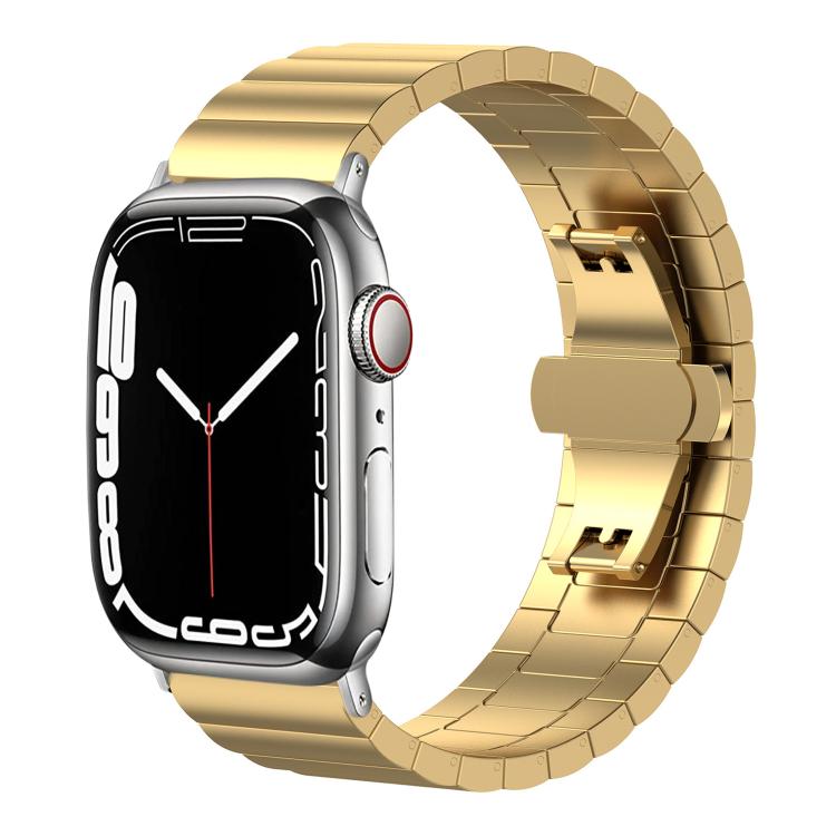 For Apple Watch 42 / 44 / 45 / 46 / 49mm 22mm xDfind One-bead Bamboo Solid Stainless Steel Watch Band(Gold) by xDfind