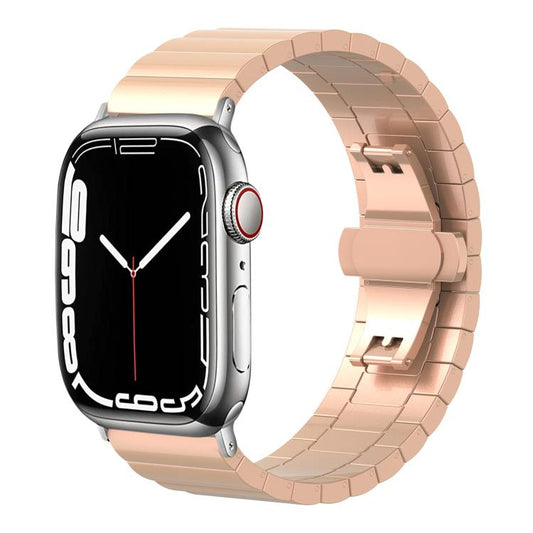 For Apple Watch 42 / 44 / 45 / 46 / 49mm 22mm xDfind One-bead Bamboo Solid Stainless Steel Watch Band(Rose Gold) by xDfind
