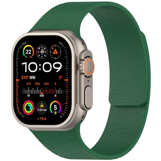 For Apple Watch 42 / 44 / 45 / 46 / 49mm xDfind Litchi Texture Magnetic Silicone Watch Band(Dark Green) by xDfind