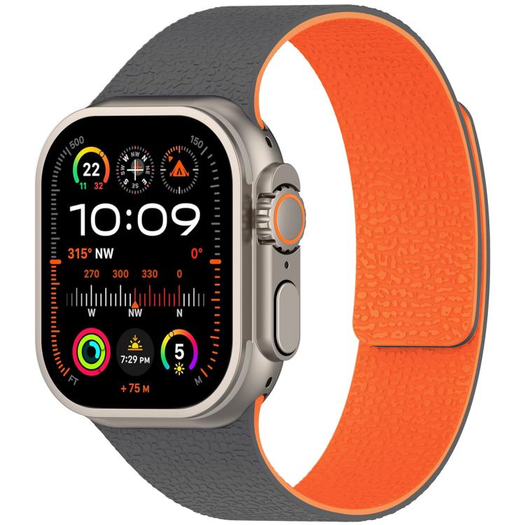 For Apple Watch 38 / 40 / 41 / S10 42mm xDfind Litchi Texture Magnetic Silicone Watch Band(Grey Orange) by xDfind