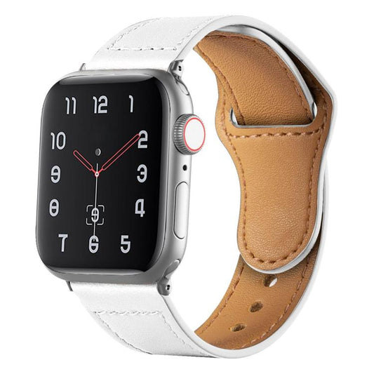 For Apple Watch 46mm / 49mm / 45mm / 44mm Reverse Buckle Genuine Leather Watch Band(White) by bashfashion