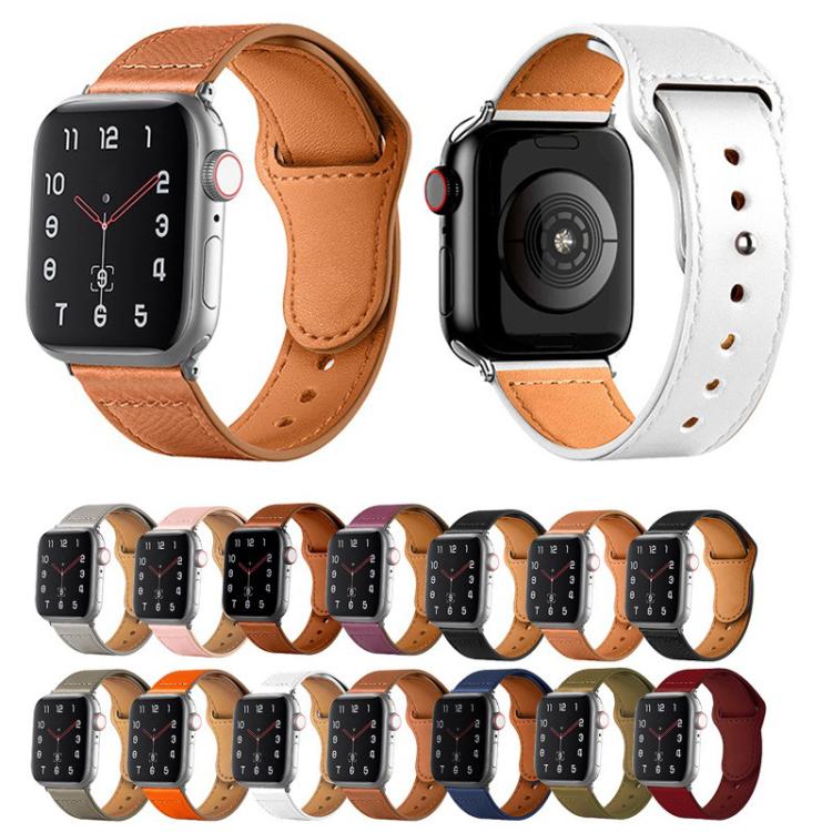 For Apple Watch 46mm / 49mm / 45mm / 44mm Reverse Buckle Genuine Leather Watch Band(White) by bashfashion