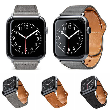 For Apple Watch 46mm / 49mm / 45mm / 44mm Reverse Buckle Litchi Genuine Leather Watch Band(Black) by bashfashion