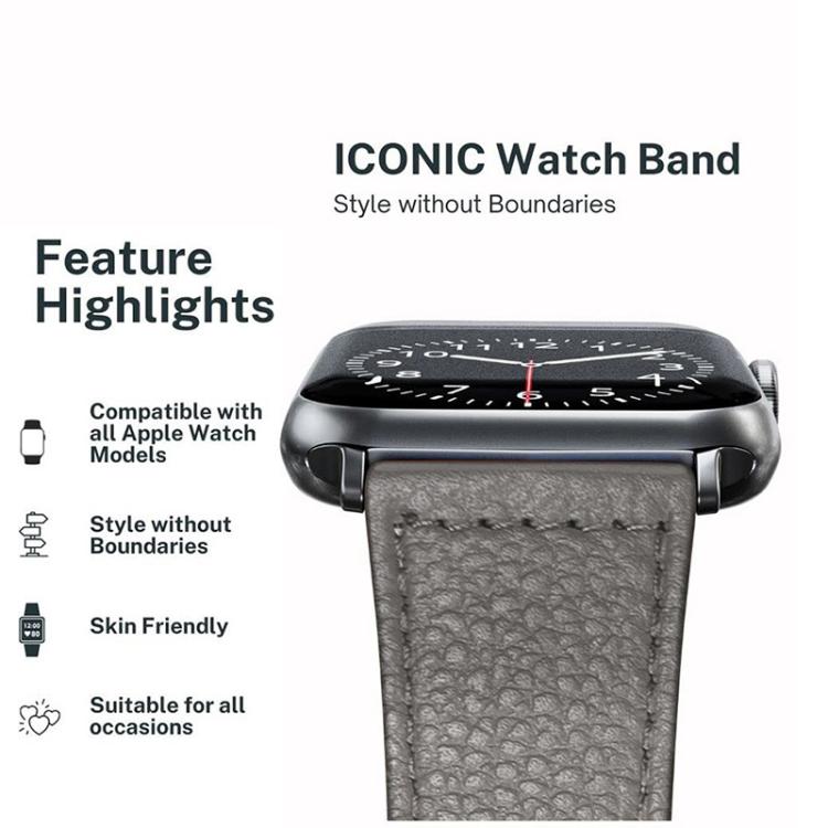 For Apple Watch 46mm / 49mm / 45mm / 44mm Reverse Buckle Litchi Genuine Leather Watch Band(Black) by bashfashion