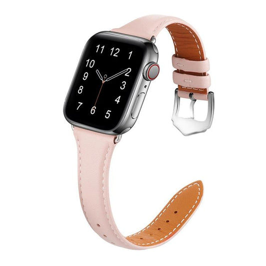 For Apple Watch 46mm / 49mm / 45mm / 44mm Small Waist Drop Buckle Genuine Leather Watch Band(Pink) by bashfashion