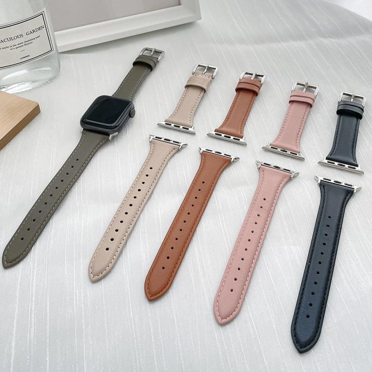 For Apple Watch 46mm / 49mm / 45mm / 44mm Small Waist Drop Buckle Genuine Leather Watch Band(Pink) by bashfashion