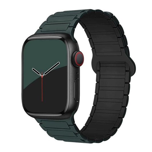 For Apple Watch 42 / 44 / 45 / 46 / 49mm xDfind Magnetic Three-bead Silicone Watch Band(Dark Green Black) by xDfind