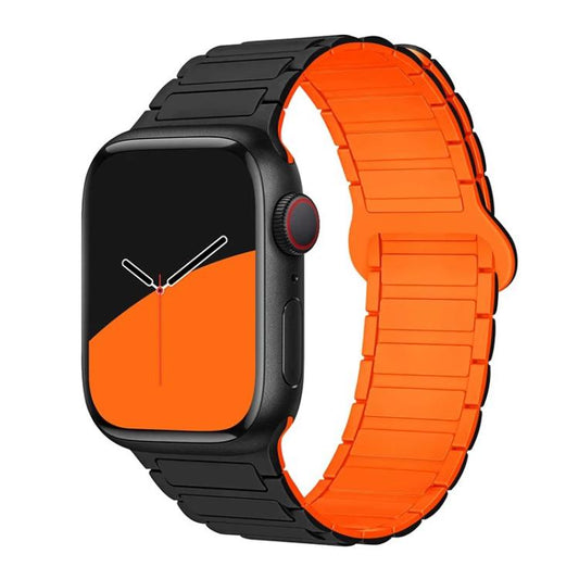 For Apple Watch 38 / 40 / 41 / S10 42mm xDfind Magnetic Three-bead Silicone Watch Band(Black Orange) by xDfind