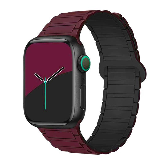 For Apple Watch 38 / 40 / 41 / S10 42mm xDfind Magnetic Three-bead Silicone Watch Band(Wine Red Black) by xDfind