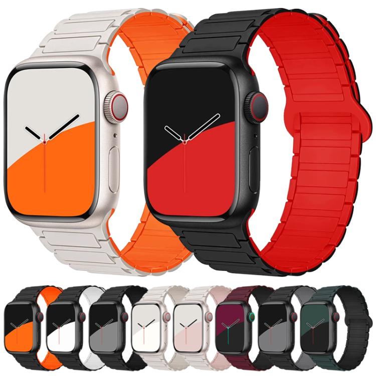 For Apple Watch 38 / 40 / 41 / S10 42mm xDfind Magnetic Three-bead Silicone Watch Band(Starlight Orange) by xDfind