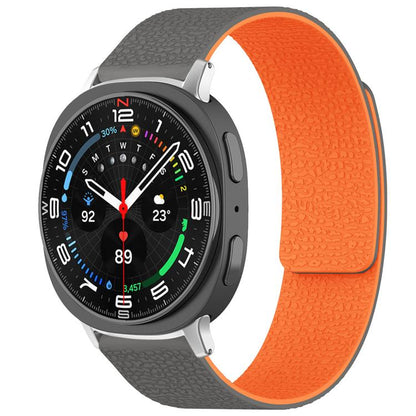 For Samsung Galaxy Watch Ultra/Ultra 2025 xDfind Litchi Texture Magnetic Silicone Watch Band(Grey Orange) by xDfind