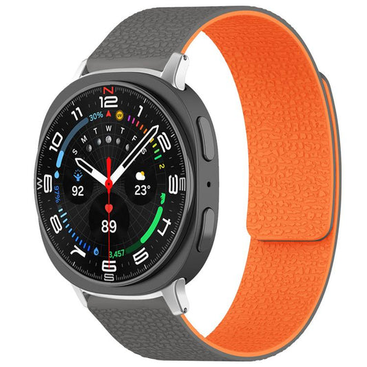 For Samsung Galaxy Watch Ultra/Ultra 2025 xDfind Litchi Texture Magnetic Silicone Watch Band(Grey Orange) by xDfind