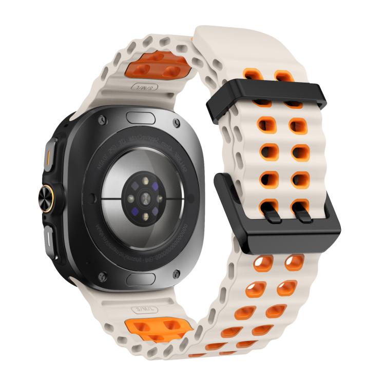 For Samsung Galaxy Watch8 / 8 Classic xDfind Black Buckle Ocean Two Color Dual-row Hole Silicone Watch Band(Starlight Orange) by xDfind