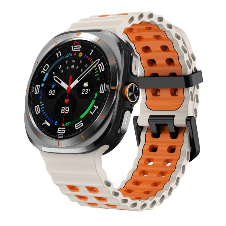 For Samsung Galaxy Watch8 / 8 Classic xDfind Black Buckle Ocean Two Color Dual-row Hole Silicone Watch Band(Starlight Orange) by xDfind
