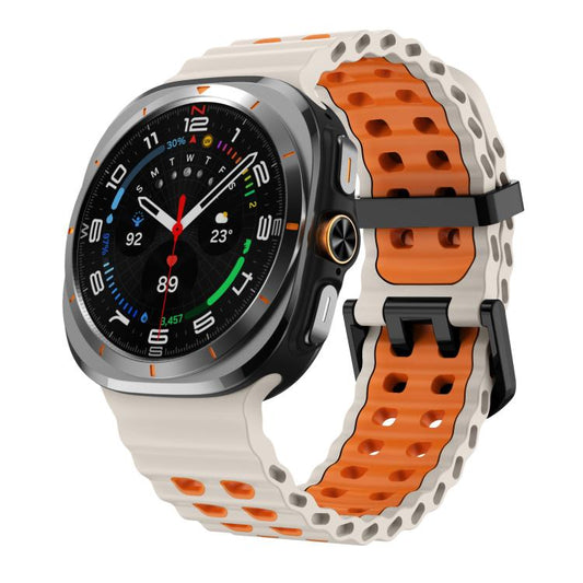 For Samsung Galaxy Watch8 / 8 Classic xDfind Black Buckle Ocean Two Color Dual-row Hole Silicone Watch Band(Starlight Orange) by xDfind