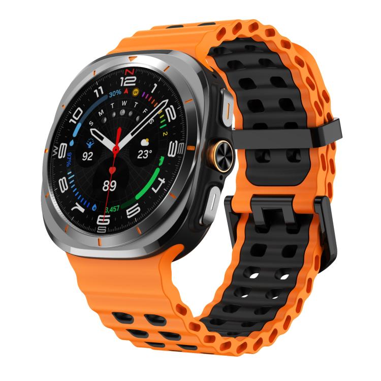 For Samsung Galaxy Watch8 / 8 Classic xDfind Black Buckle Ocean Two Color Dual-row Hole Silicone Watch Band(Orange Black) by xDfind