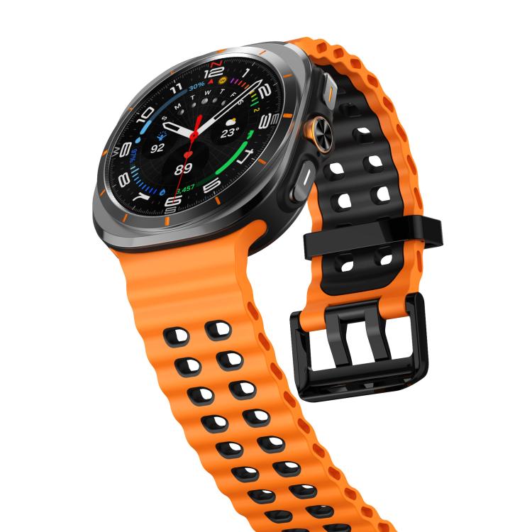 For Samsung Galaxy Watch8 / 8 Classic xDfind Black Buckle Ocean Two Color Dual-row Hole Silicone Watch Band(Orange Black) by xDfind