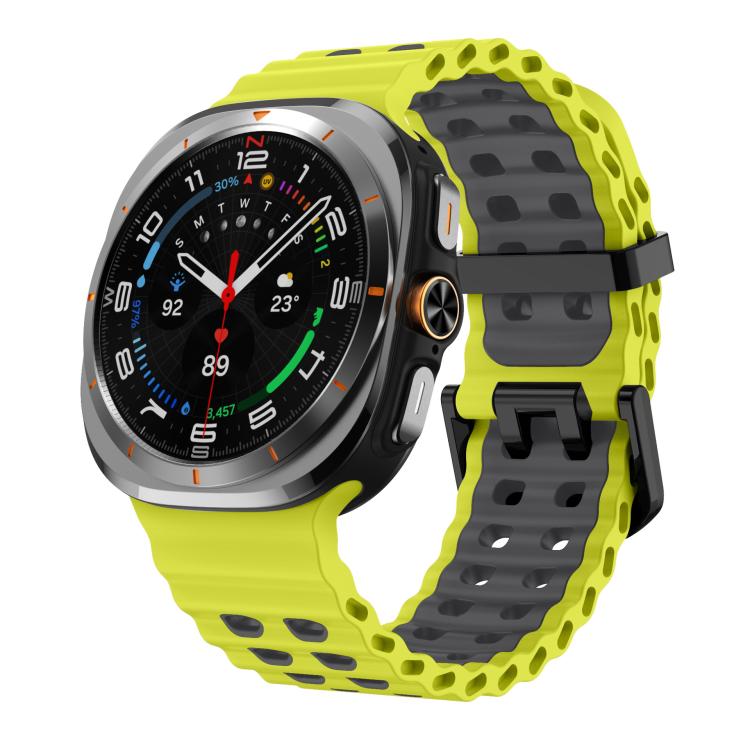 For Samsung Galaxy Watch8 / 8 Classic xDfind Black Buckle Ocean Two Color Dual-row Hole Silicone Watch Band(Lime Grey) by xDfind