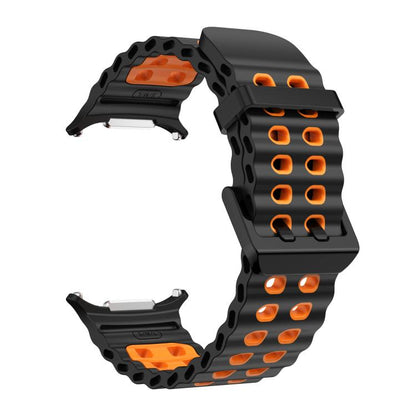 For Samsung Galaxy Watch8 / 8 Classic xDfind Black Buckle Ocean Two Color Dual-row Hole Silicone Watch Band(Black Orange) by xDfind