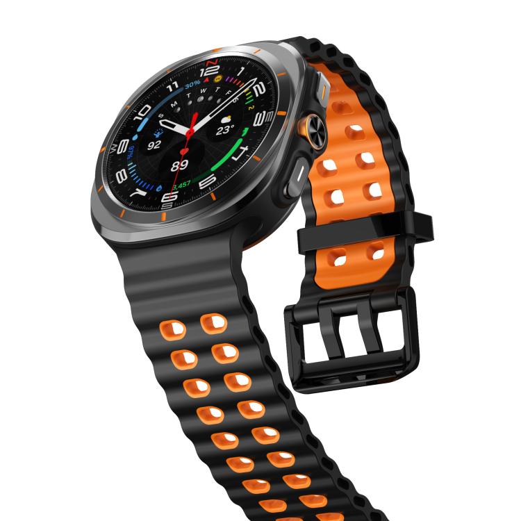 For Samsung Galaxy Watch8 / 8 Classic xDfind Black Buckle Ocean Two Color Dual-row Hole Silicone Watch Band(Black Orange) by xDfind