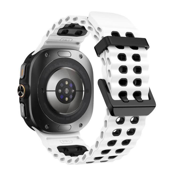 For Samsung Galaxy Watch8 / 8 Classic xDfind Black Buckle Ocean Two Color Dual-row Hole Silicone Watch Band(White Black) by xDfind